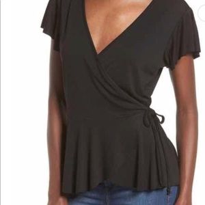 Nordstrom Leith Black Wrap Top